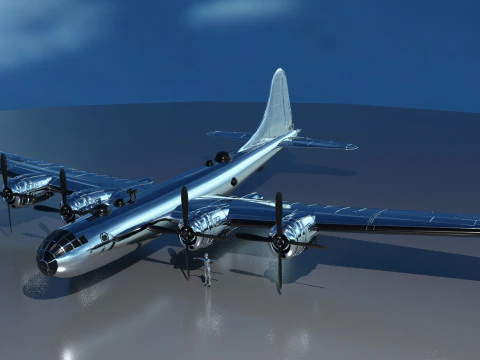 EnolaGay B-29 Superfortress bomber and LittleBoy Atomic Bomb 3D Model