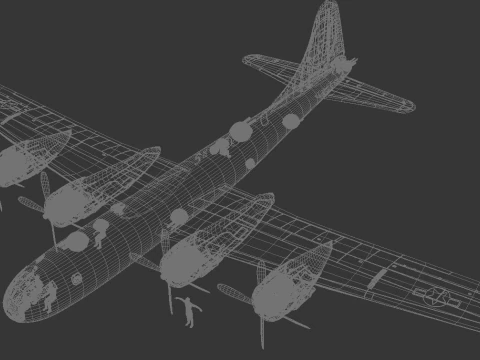 EnolaGay B-29 Superfortress bomber and LittleBoy Atomic Bomb 3D Model