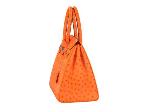 Orange Ostrich Leather Luxury Handbag 3D Model