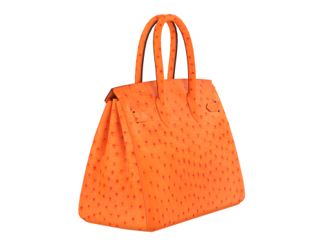 Orange Ostrich Leather Luxury Handbag 3D Model