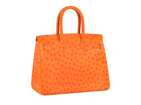 Orange Ostrich Leather Luxury Handbag 3D Model