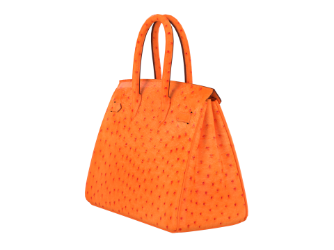 Orange Ostrich Leather Luxury Handbag 3D Model