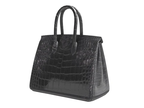 Classic black leather tote Handbag 3D Model