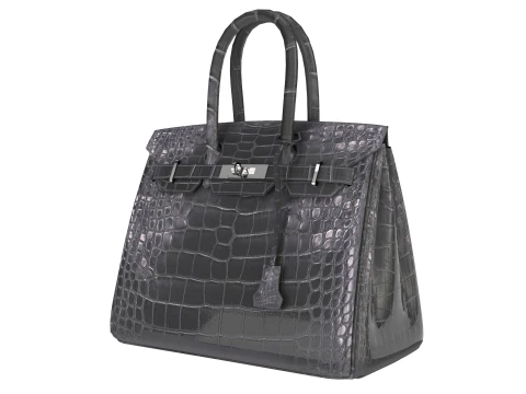 Classic black leather tote Handbag 3D Model