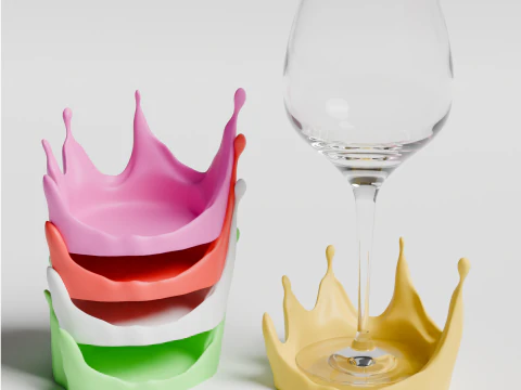 Splash Wine Glass Coaster 3D Printable STL File Modern Table Accessory 3D Print Model