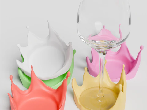 Splash Wine Glass Coaster 3D Printable STL File Modern Table Accessory 3D Print Model