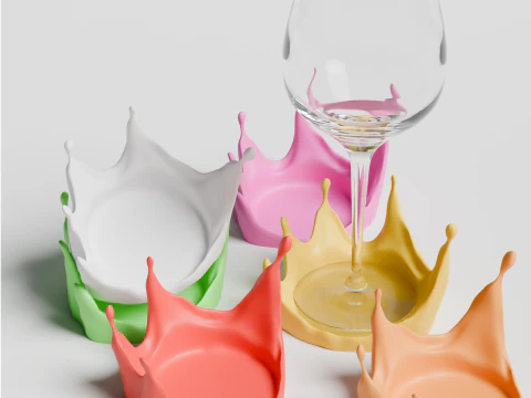 Splash Wine Glass Coaster 3D Printable STL File Modern Table Accessory 3D Print Model