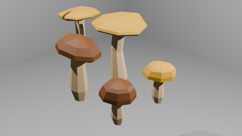 Low Poly Mushrooms Model 3D .c4d .max .obj .3ds .fbx .stl .blend 