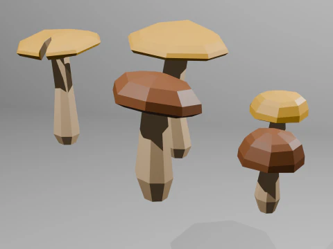 Low Poly Mushrooms 3D Model