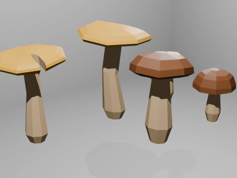 Low Poly Mushrooms 3D Model