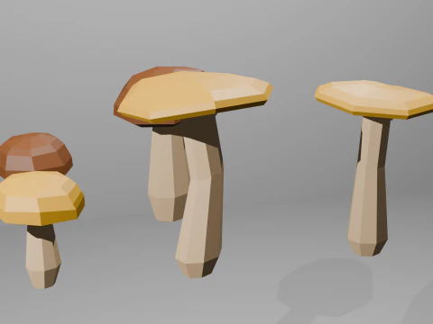 Low Poly Mushrooms 3D Model