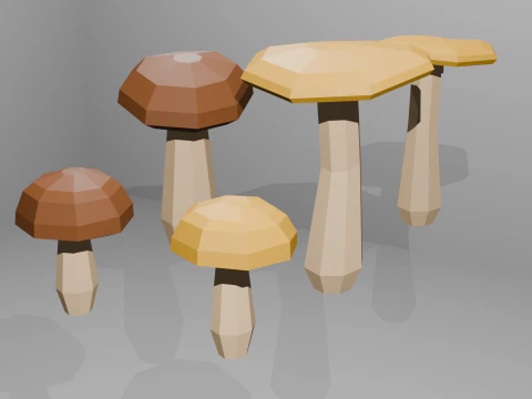 Low Poly Mushrooms 3D Model