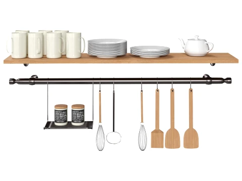 Kitchen Rail Decor Set with Plates and Spices 3D Model