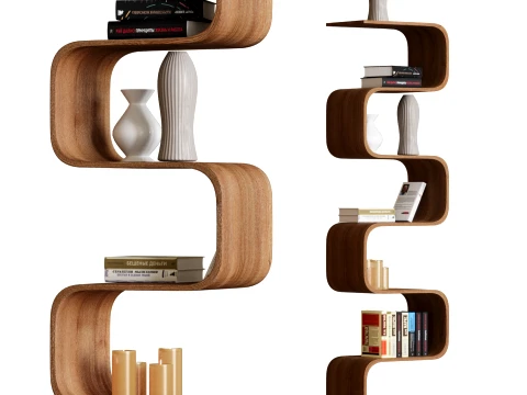 Curved Bookshelf with Books 3D Model