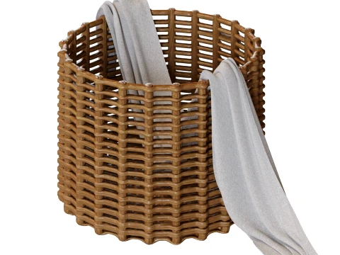 Laundry Basket with Clothes 3D Model