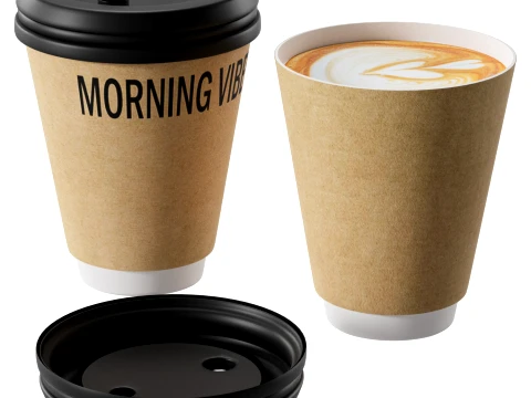 Coffee in Kraft Paper Cups 3D Model