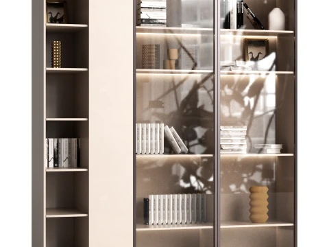Glass Bookcase Display Cabinet with Decor 3D Model