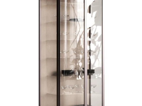 Glass Display Cabinet with Tableware 3D Model