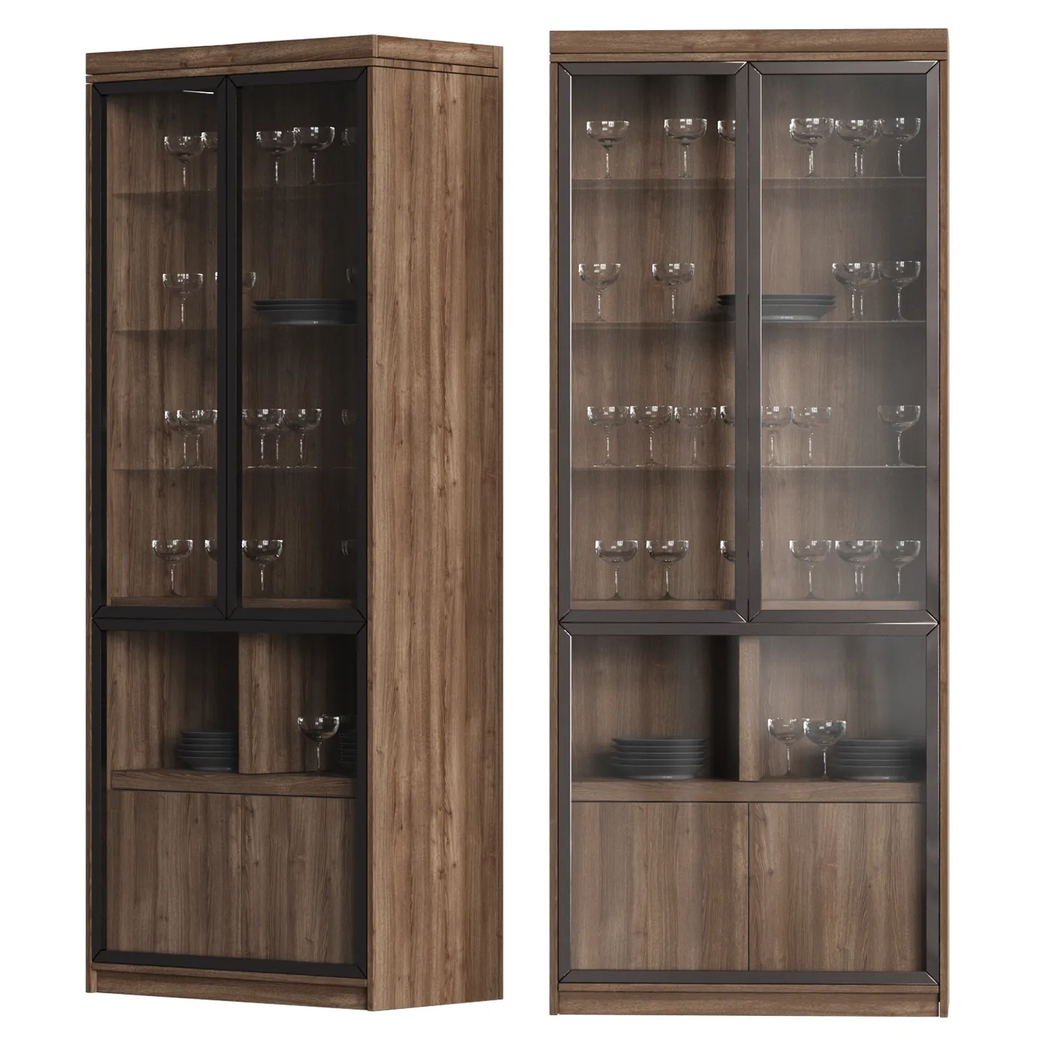 Glass Display Cabinet with Tableware 3D Model .c4d .max .obj .3ds .fbx .stl .blend 