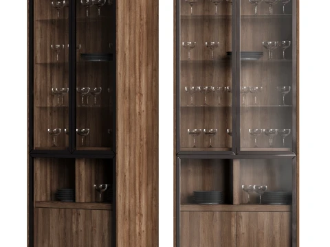 Glass Display Cabinet with Tableware 3D Model