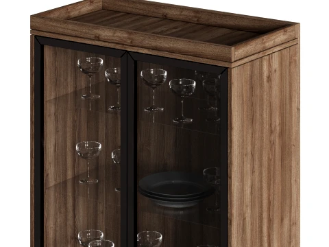 Glass Display Cabinet with Tableware 3D Model