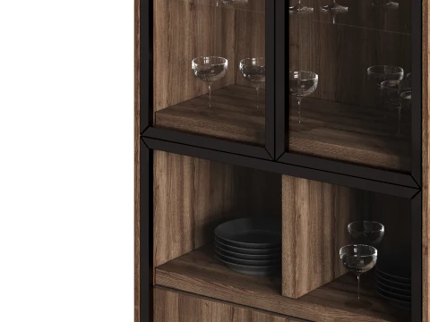 Glass Display Cabinet with Tableware 3D Model