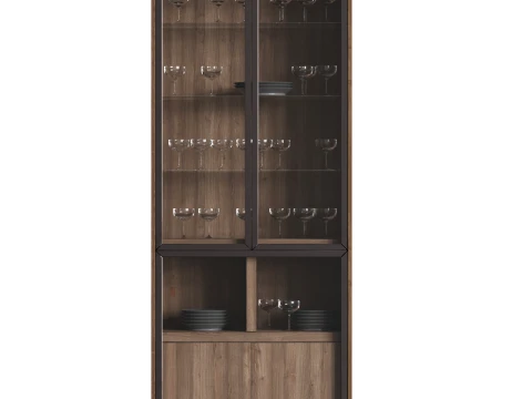 Glass Display Cabinet with Tableware 3D Model