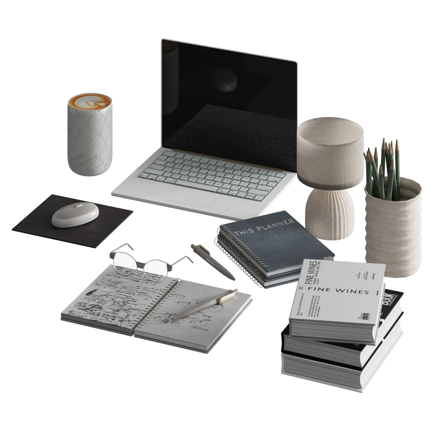 Office Workplace Set 3D Model .c4d .max .obj .3ds .fbx .stl .blend