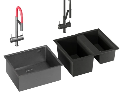 OMOIKIRI Kitchen Sinks Set 3D Model