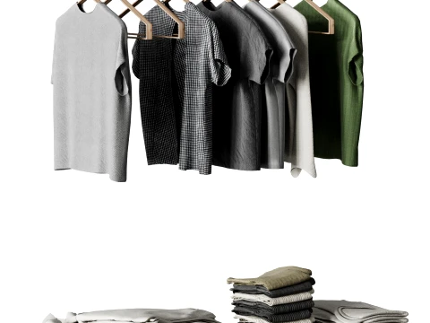 Wardrobe Clothing Set Hangers Folded Clothes 3D Model