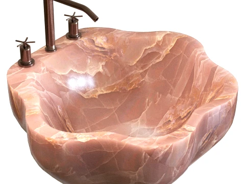 Pink Marble Countertop Washbasin 3D Model