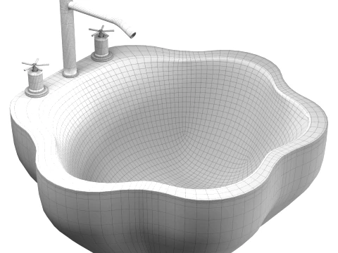 Pink Marble Countertop Washbasin 3D Model
