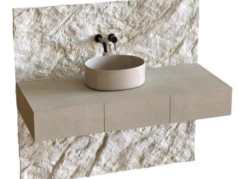 Wall-Mounted Vanity Sink with Floating Cabinet and Decorative Wall 3D Model