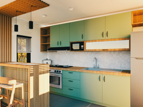 Sage Green Kitchen Set Model 3D Modelo 3D