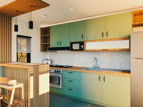 Kitchen Set Sage Hijau Model 3D Model 3D