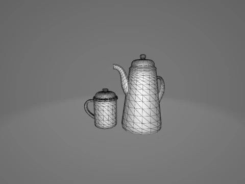 Traditional Indonesian Kettle and Cup 3D Model