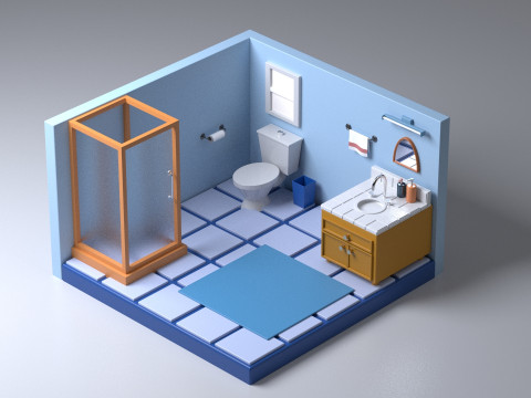 Isometric cartoon bathroom 3D Model