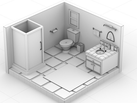 Isometric cartoon bathroom 3D Model