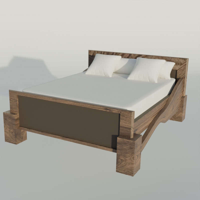 Wooden bed made of dark oak 3D 模型 .c4d .max .obj .3ds .fbx .stl .blend 