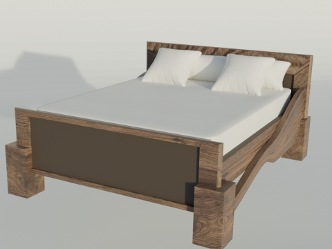 Wooden bed made of dark oak 3D Model