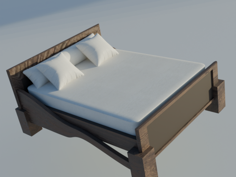 Wooden bed made of dark oak 3D 模型