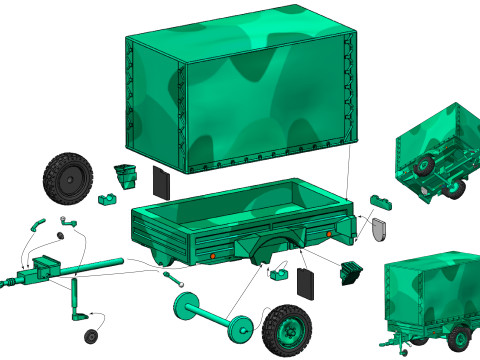 GERH 1t trailer with tarpaulin awning 3D-Druckmodell