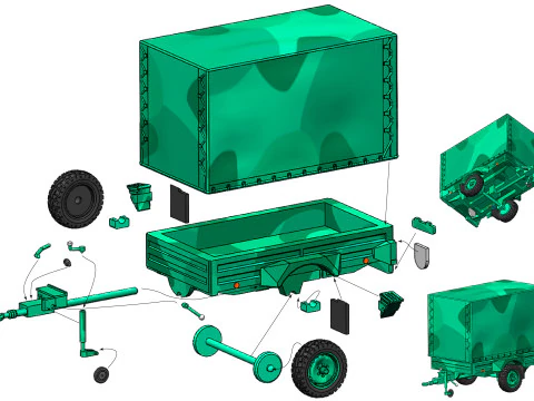 GERH 1t trailer with tarpaulin awning 3D Print Model