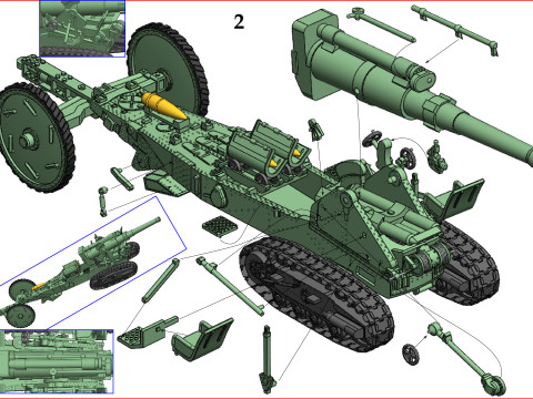 Soviet B-4 M1931 203mm Howitzer 1-87 Modello di stampa 3D