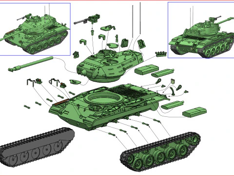 Tank M41 Walker Bulldog 1-87 3D Print Model