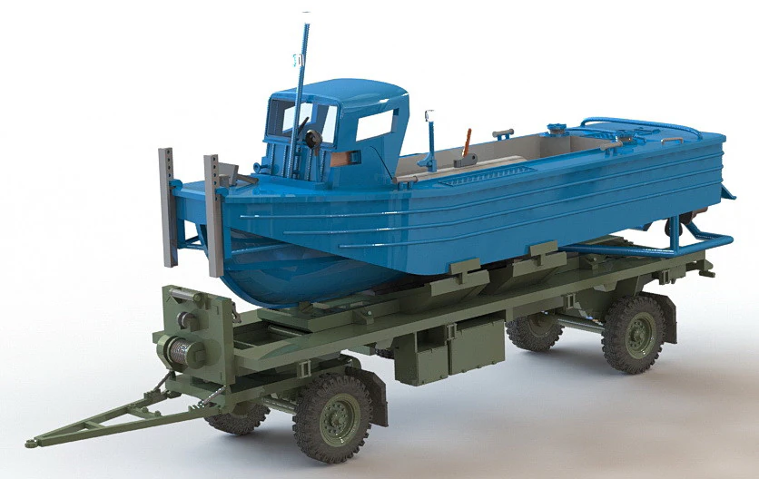 Shottel M-boot boat with Blumhardt BWB2377 trailer 3D Print Model .c4d .max .obj .3ds .fbx .stl .blend
