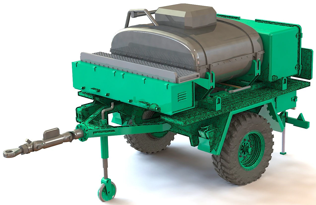 Drinking water tank trailer 3D Model .c4d .max .obj .3ds .fbx .stl .blend 