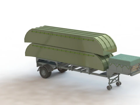 Pont&oacute;n de 10 toneladas sobre remolque. Modelo 3D