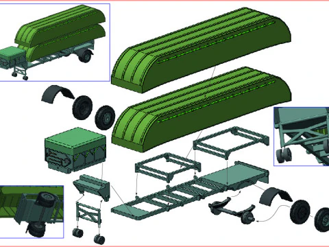 10-ton pontoon on trailer 3D Model