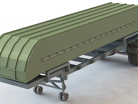 Pont&oacute;n de 25 toneladas sobre remolque. Modelo 3D